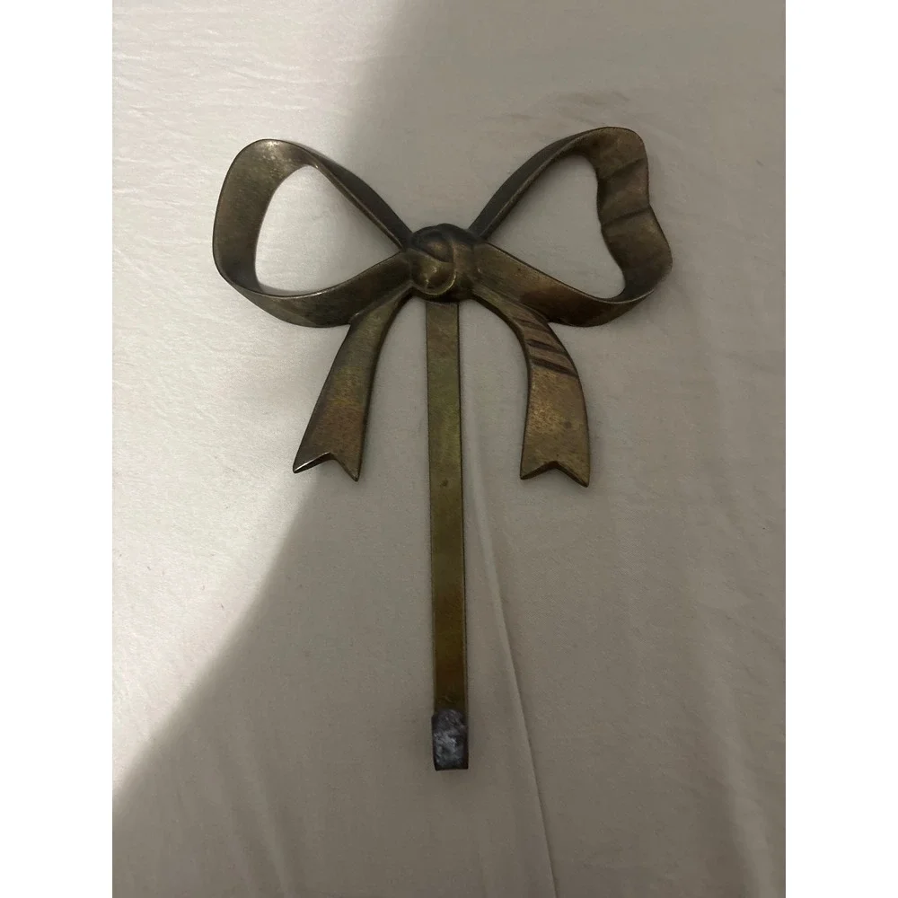 Vintage Brass Bow Wall Hook Ribbon Hanger Antique Gold Metal Decor Cottagecore